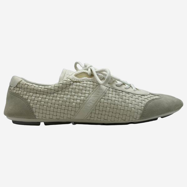 Prada women's vintage white leather woven trainers