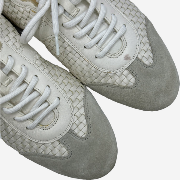 Prada women's vintage white leather woven trainers