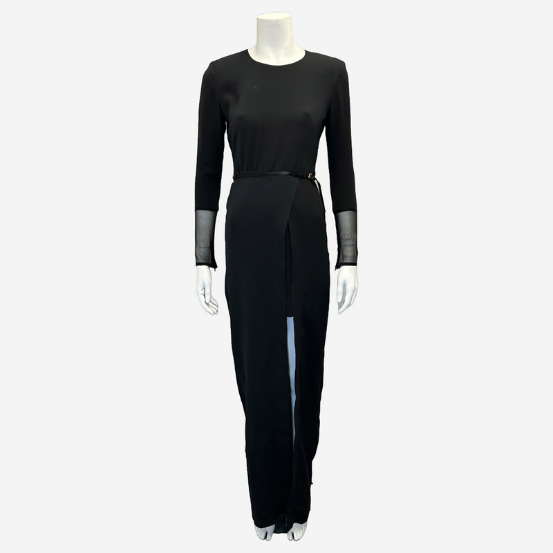 Tom Ford women's black silk belted long sleeves dress