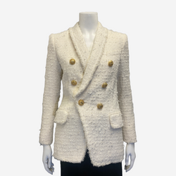 Balmain women's white tweed blazer with golden buttons