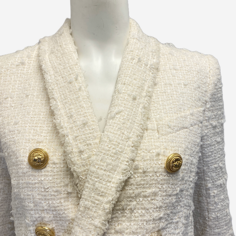 Balmain women's white tweed blazer with golden buttons