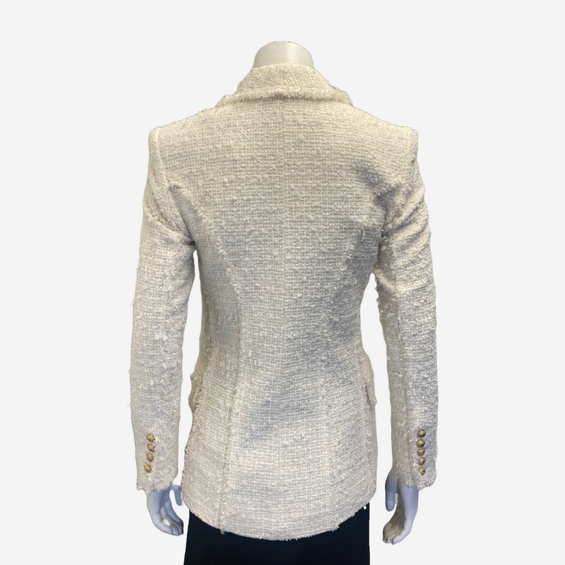 Balmain women's white tweed blazer with golden buttons