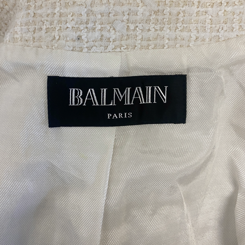 Balmain women's white tweed blazer with golden buttons