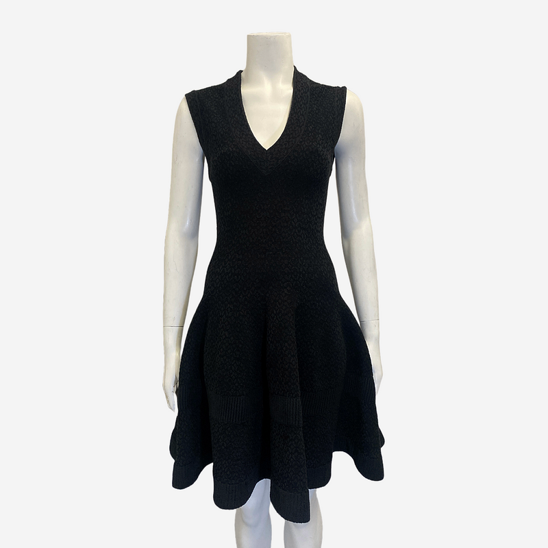 Alaia women's black textured wool V-neck dress