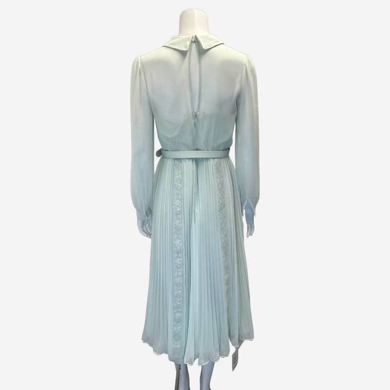 Self-Portrait women's mint chiffon and lace pleated dress