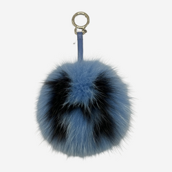 Fendi women's blue and black fur pom pom charm keychain