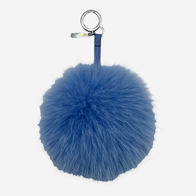 Fendi women's blue and black fur pom pom charm keychain