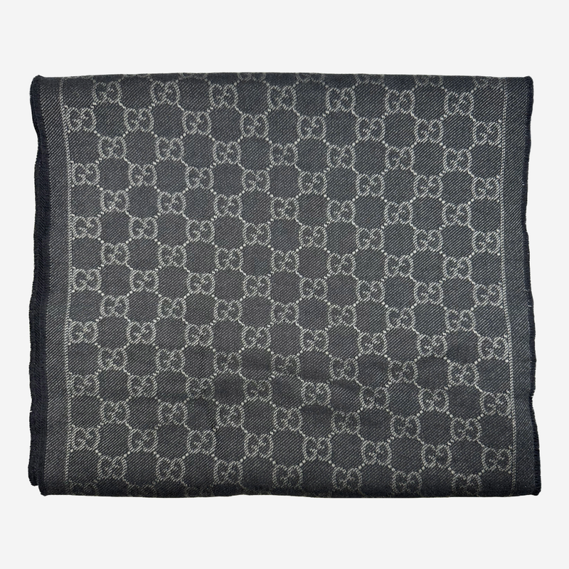 Gucci unisex black and grey monogram wool scarf