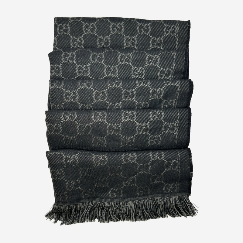 Gucci unisex black and grey monogram wool scarf