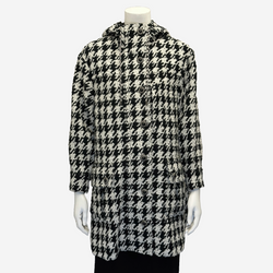 Chanel women's black and white houndstooth wool blend coat with hood