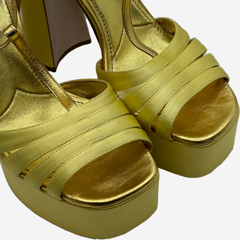 Miu Miu women's yellow and gold leather platform sandals