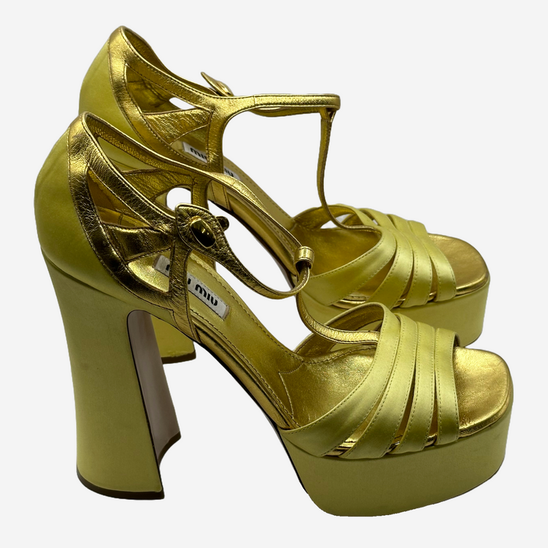 Miu Miu women's yellow and gold leather platform sandals