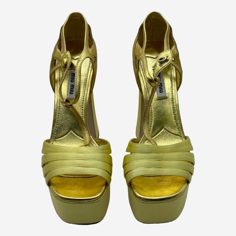 Miu Miu women's yellow and gold leather platform sandals