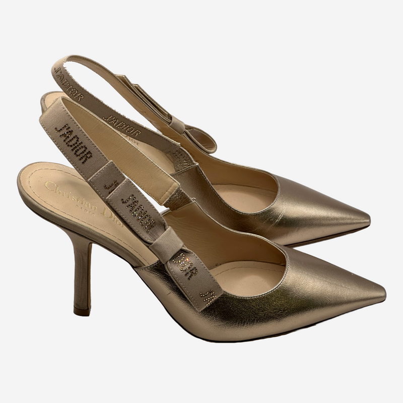 Christian Dior gold metallic leather slingback J'Adior heels