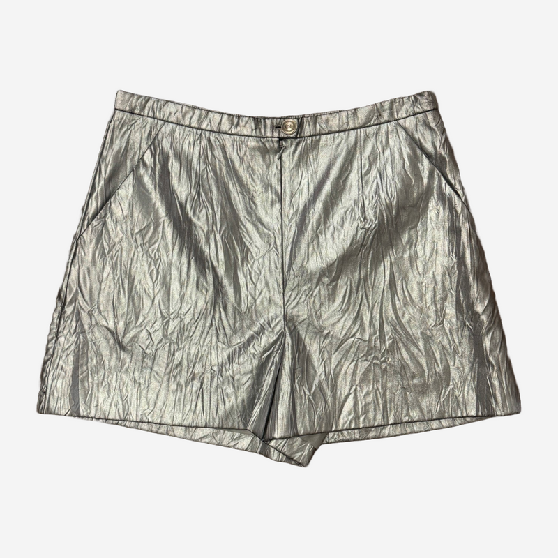 Chanel women's metallic silver mini shorts