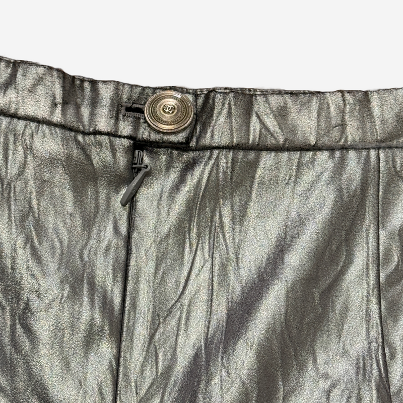 Chanel women's metallic silver mini shorts