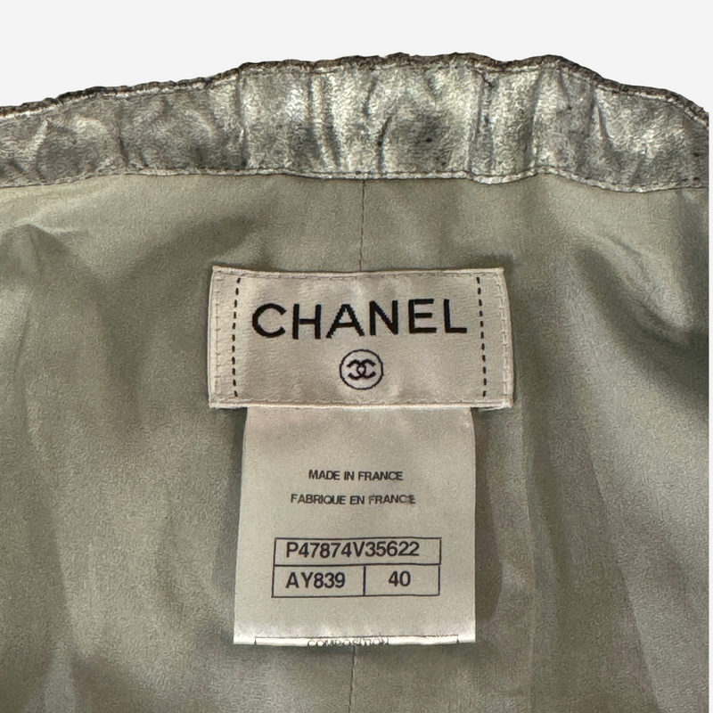 Chanel women's metallic silver mini shorts