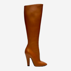 Saint Laurent women's tan leather knee high heeled boots