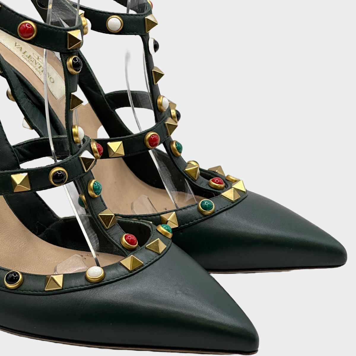 Green valentino rockstud shoes best sale