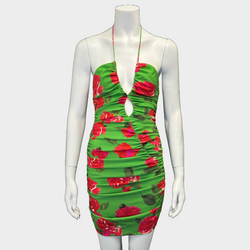 Magda Butrym red and green flower print ruched strappy mini dress