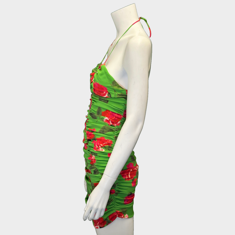 Magda Butrym red and green flower print ruched strappy mini dress