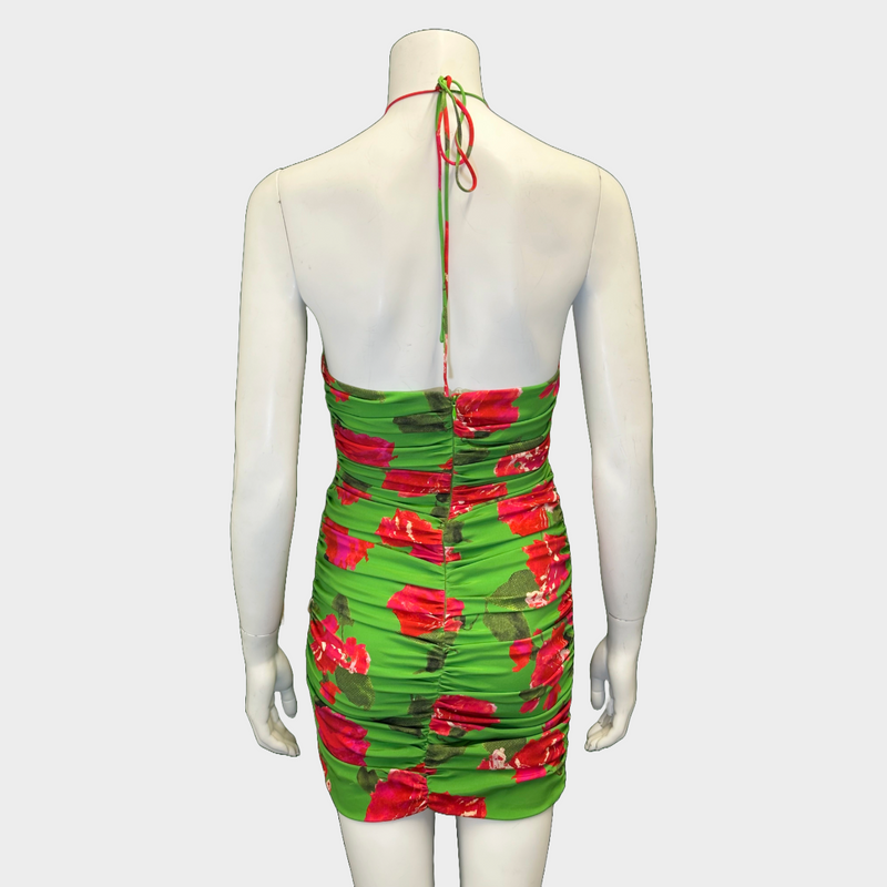 Magda Butrym red and green flower print ruched strappy mini dress