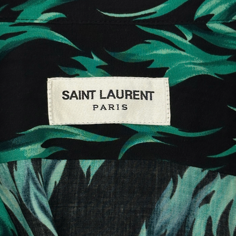 Saint Laurent women's black and green leaves print long-sleeved shirt