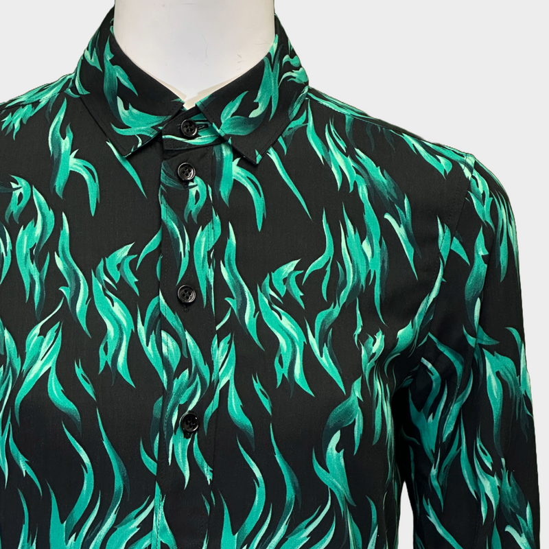 Saint Laurent women's black and green leaves print long-sleeved shirt