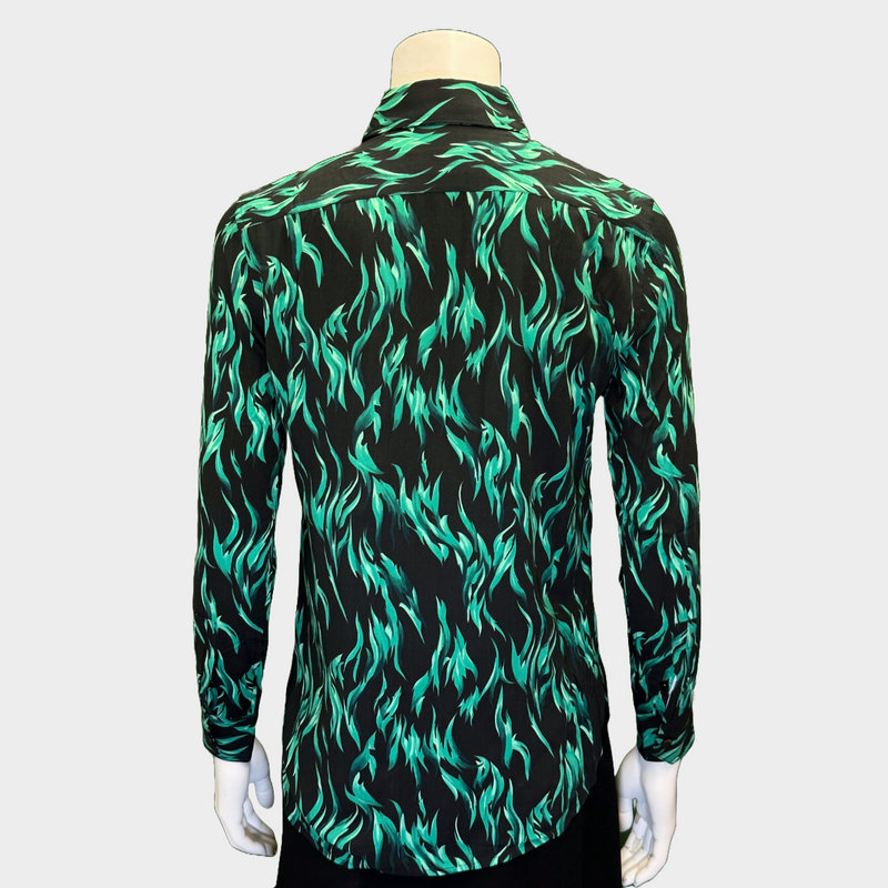 Saint Laurent women's black and green leaves print long-sleeved shirt