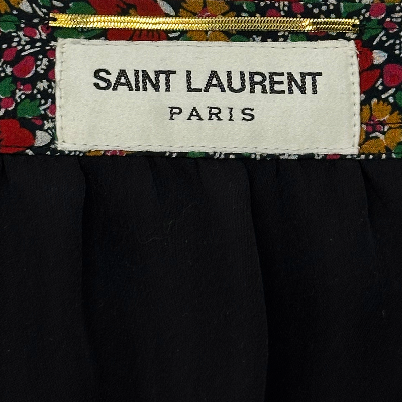 Saint Laurent multicoloured flower print silk ruffled mini skirt