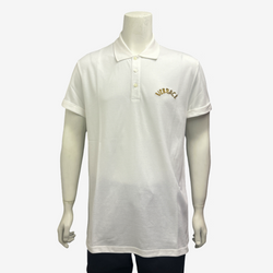 Versace men's white cotton polo shirt with gold logo embroidery