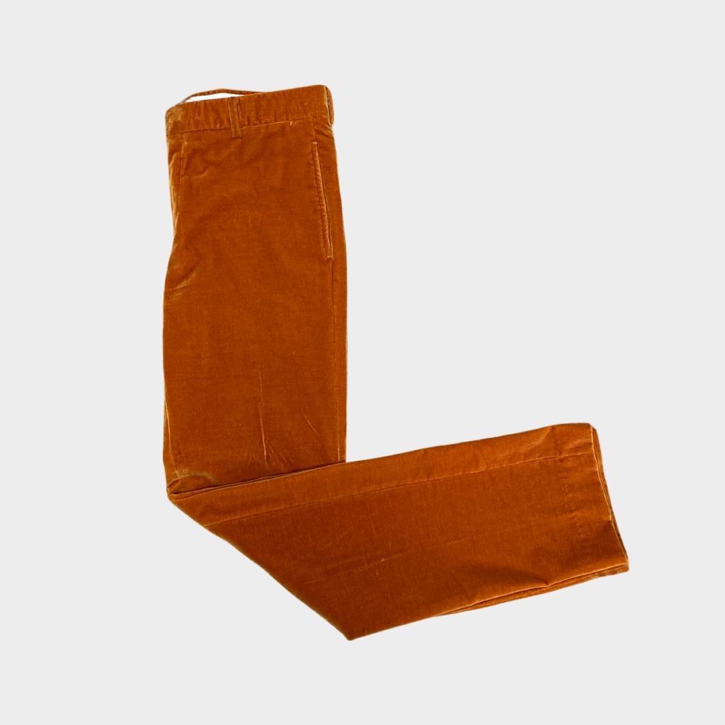 Hermes men's burnt orange velour trousers