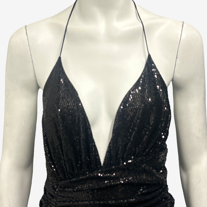 Alexandre Vauthier Black Sequin Asymetrical Evening Dress