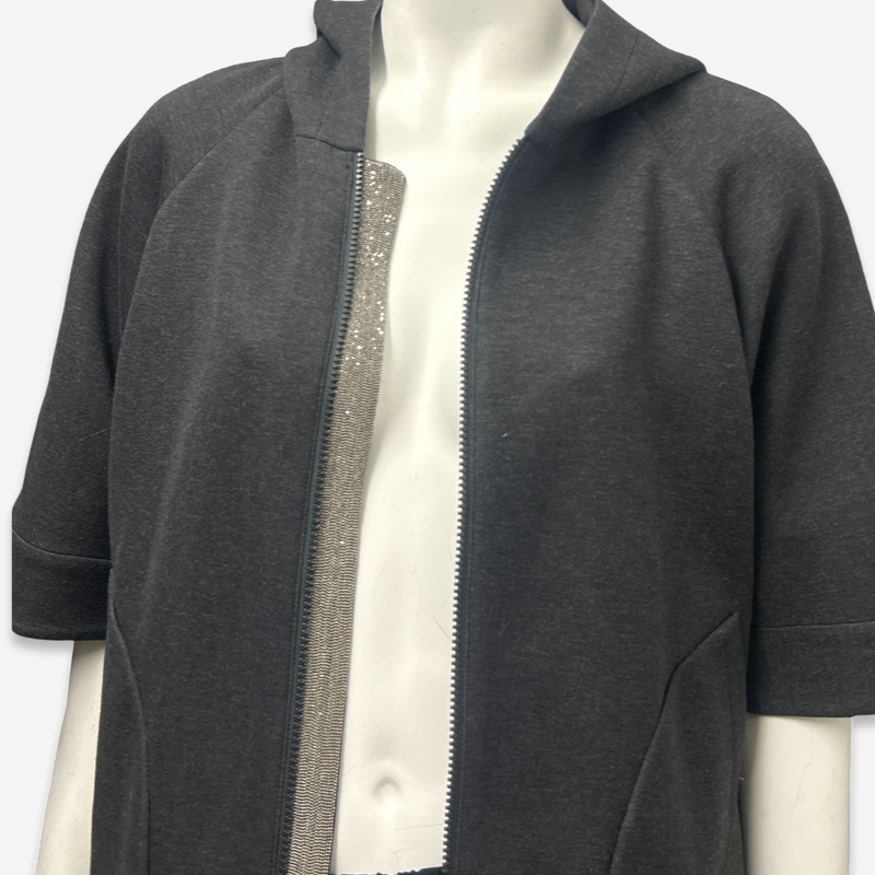 Brunello Cucinelli Women's Grey Silk Blend Hoodie With Embellished Detailing