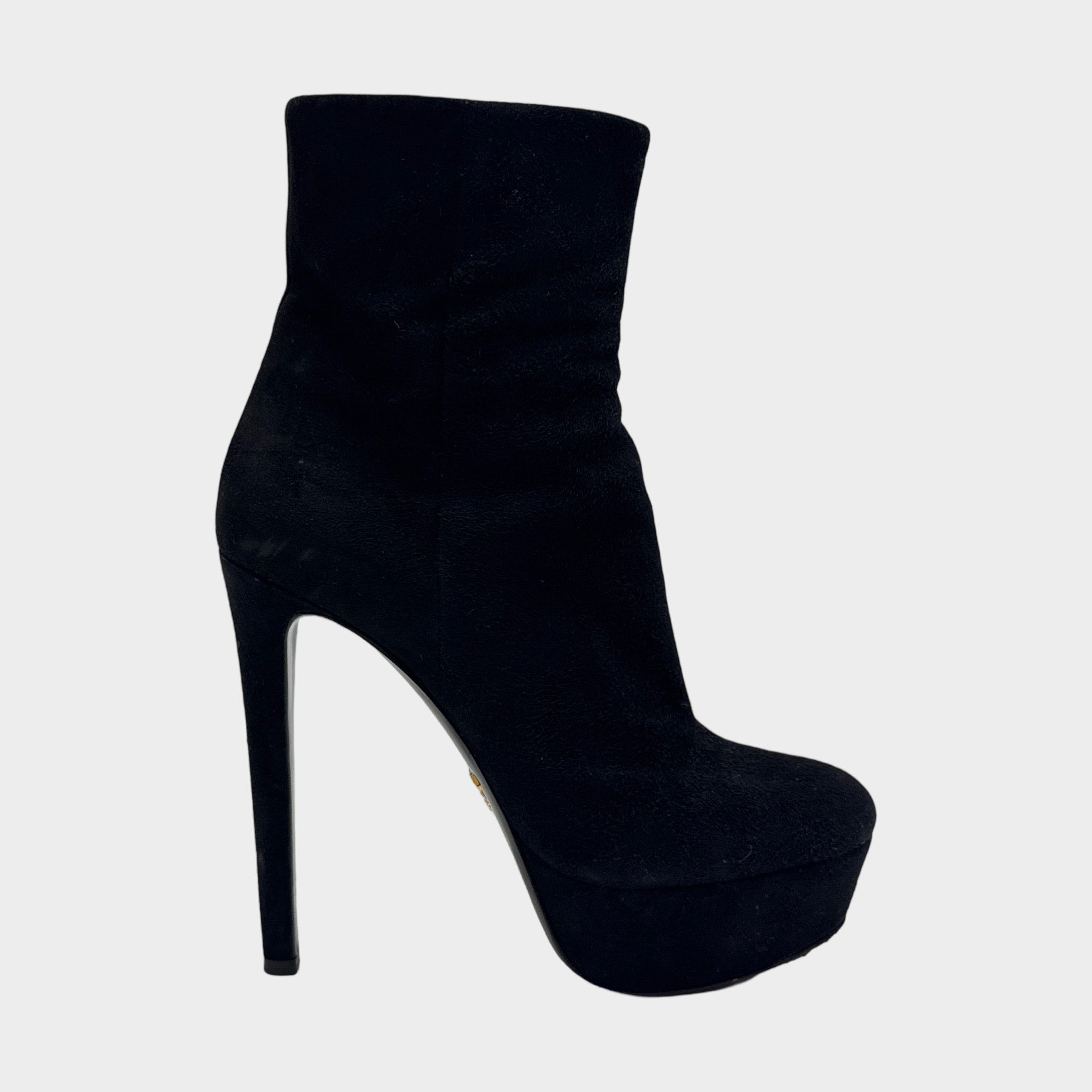 Prada women s black suede platform ankle boots Loop Generation