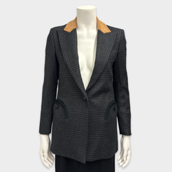 BLAZÉ Milano Women's Grey and Navy Blazer with a brown collar