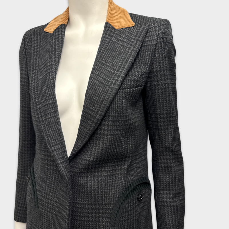 BLAZÉ Milano Women's Grey and Navy Blazer with a brown collar