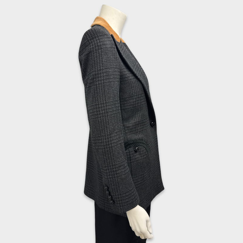 BLAZÉ Milano Women's Grey and Navy Blazer with a brown collar