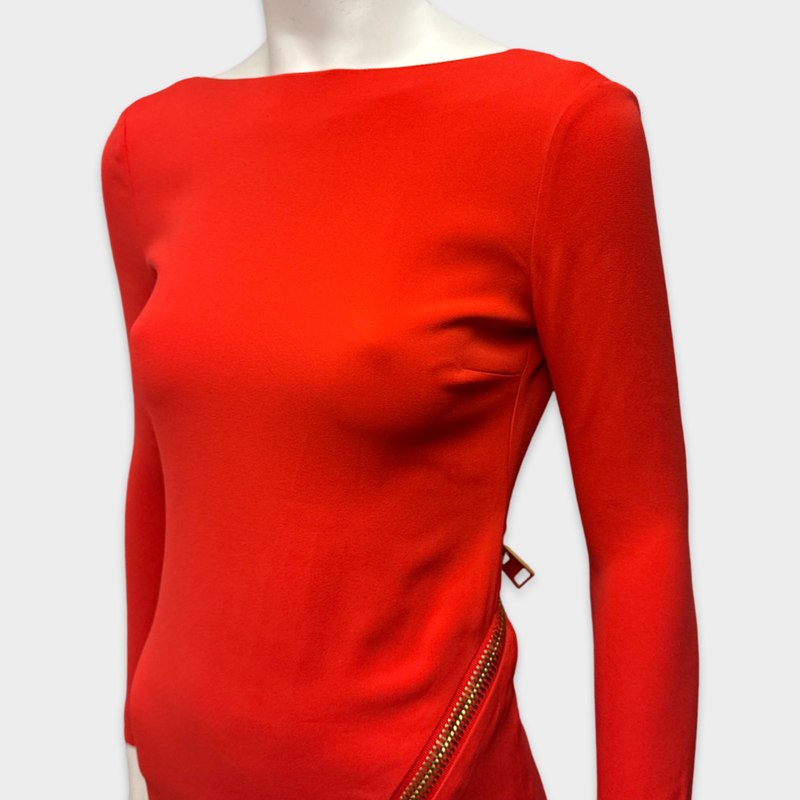 Tom Ford Orange Red Silk Knee-Length Dress