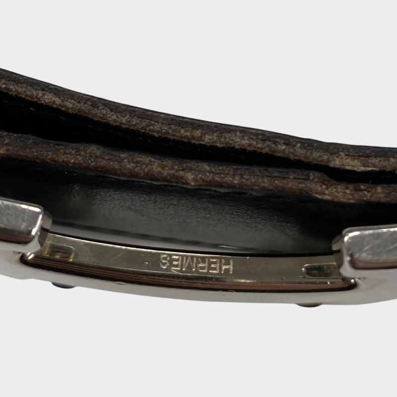 Hermès men's black leather belt with silver H buckle