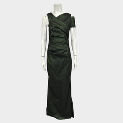 TALBOT RUNHOF shimmering green moss draped maxi dress