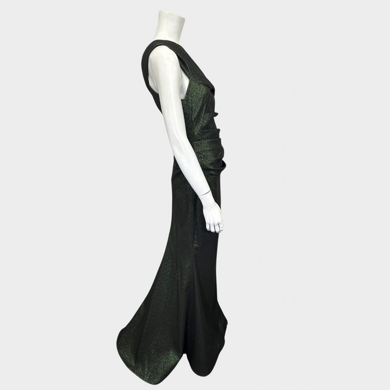 TALBOT RUNHOF shimmering green moss draped maxi dress