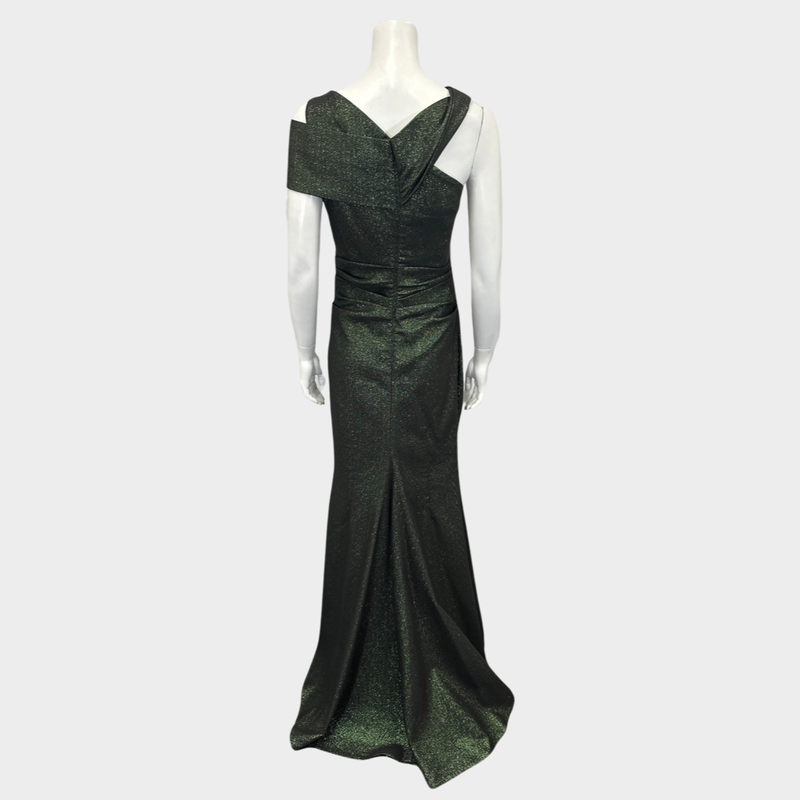 TALBOT RUNHOF shimmering green moss draped maxi dress