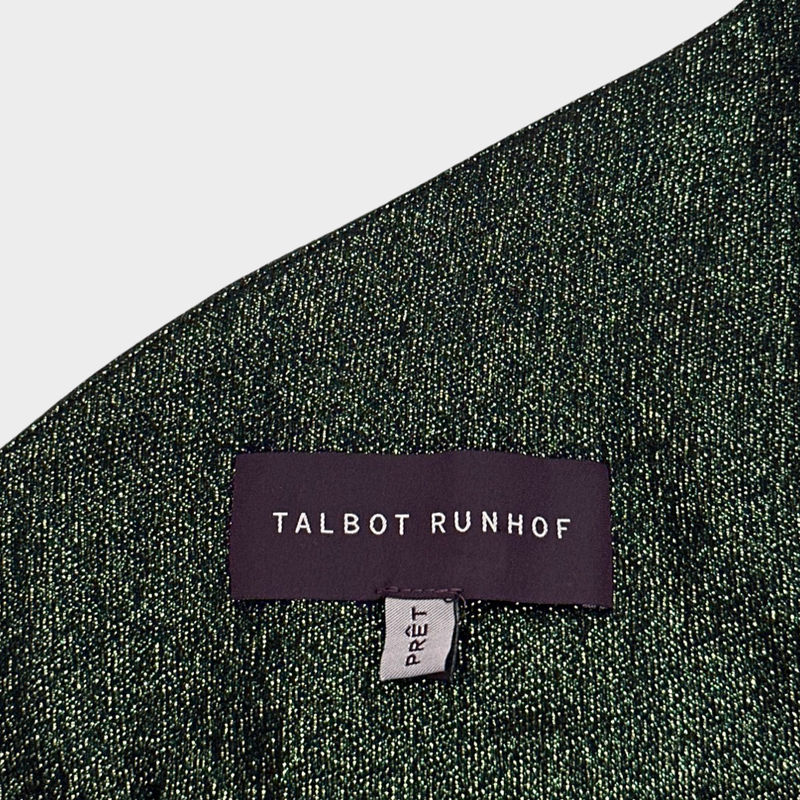 TALBOT RUNHOF shimmering green moss draped maxi dress