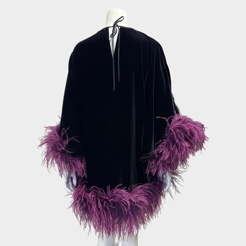 The Vampire's Wife Black Velvet Dress with Purple Feathers