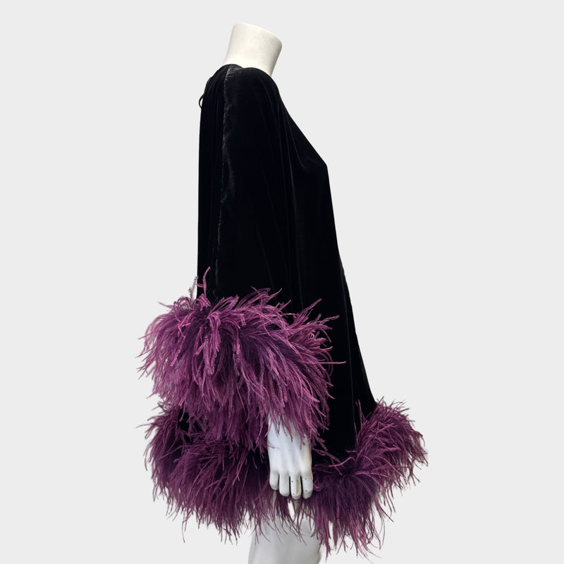 The Vampire's Wife Black Velvet Dress with Purple Feathers