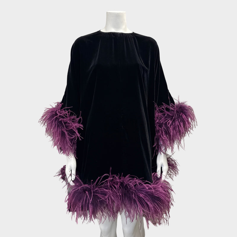 The Vampire's Wife Black Velvet Dress with Purple Feathers