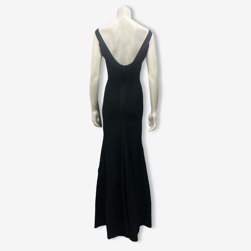 Herve Leger black rayon bandage long gown