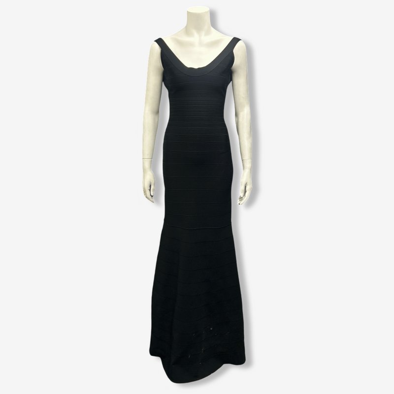 Herve Leger black rayon bandage long gown