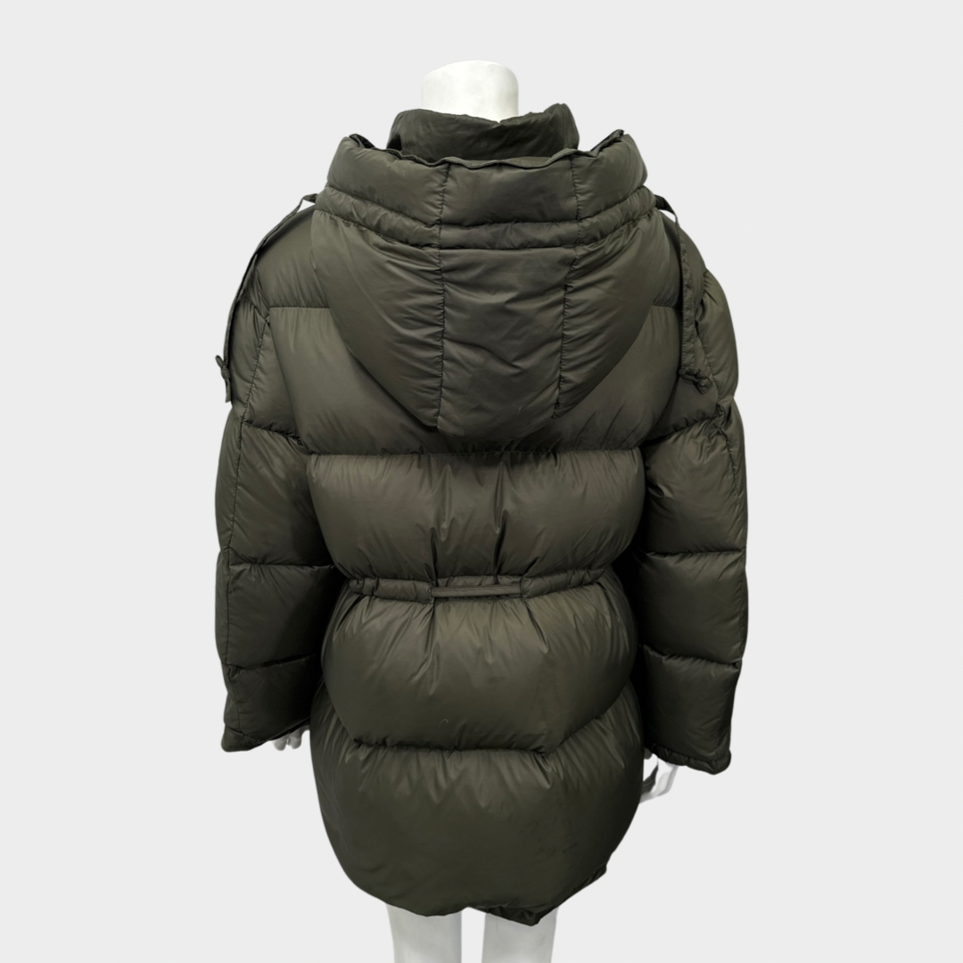 Acne Studios women's khaki oversized puffer jacket with hood 